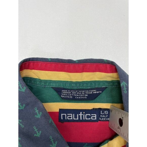 VINTAGE Nautica Colorblock Shirt Men Large Multicolor Short Sleeve USA 90s - Picture 4 of 5
